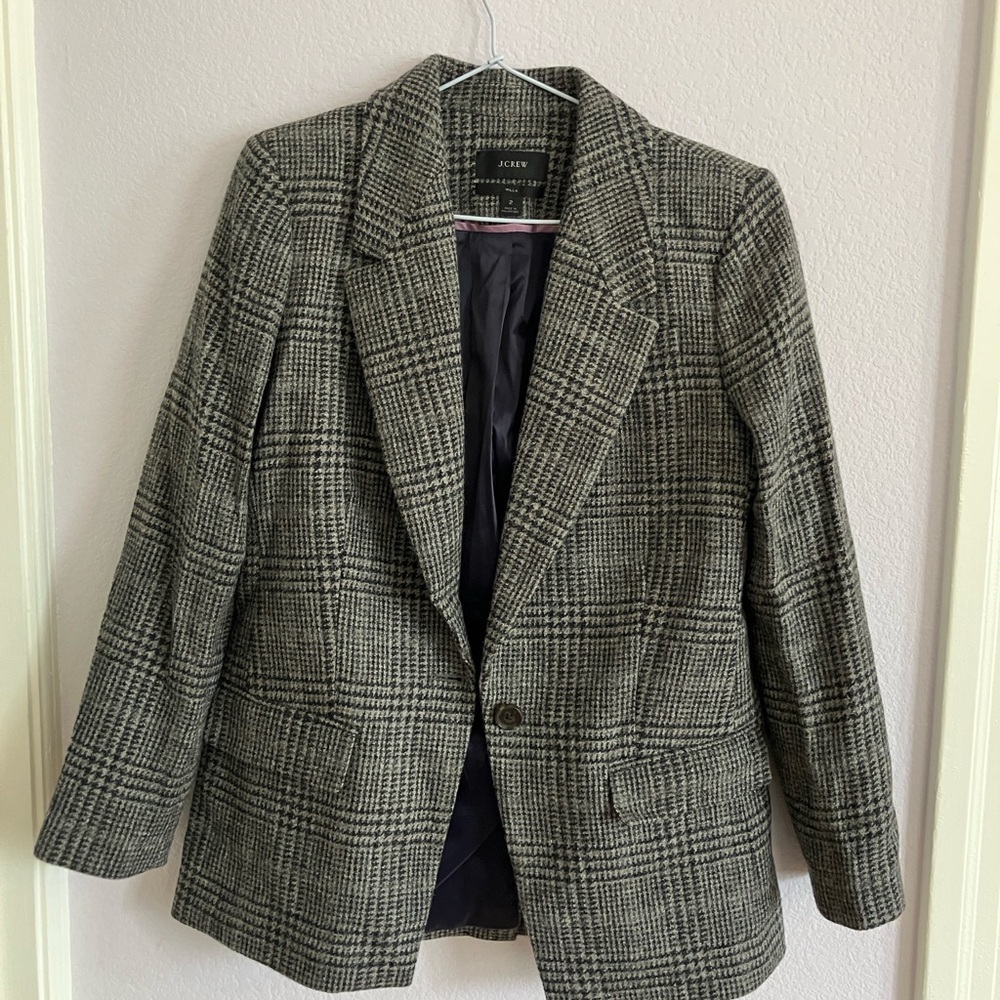 J. Crew Gray and Black Wool-Blend Blazer with Notched Lapels